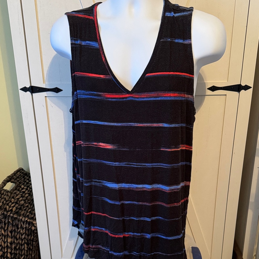 Apt. 9 Black Sleeveless Top with Red and Blue Stripes